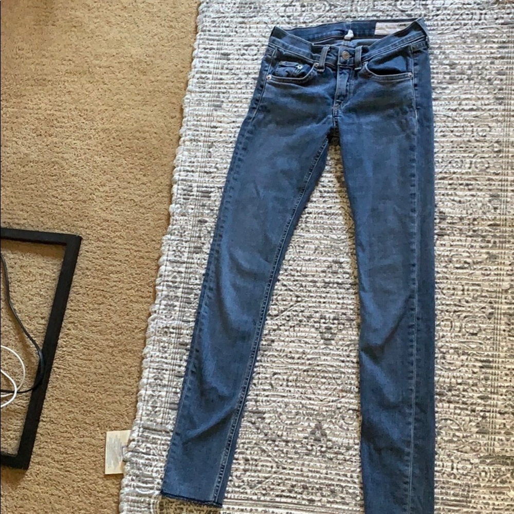 Rag & Bone low waist skinny jeans. Raw edge hem.